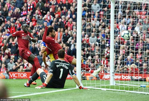 Mohamed Salah got back to goalscoring ways in added time at the end of the first half by tapping home from close range. Image credit - Liverpool FC