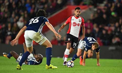 Southampton’s Sofiane Boufal leaves a trail of flailing Baggies players whilst on his mazey, jinky run from his own half ... Photograph: Glyn Kirk/AFP/Getty Images