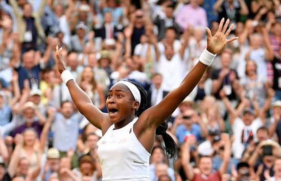 Cori Gauff of the U.S. celebrates winning her third round match against Slovenia's Polona Hercog at Wimbledon on July 5, 2019. Reuters photo