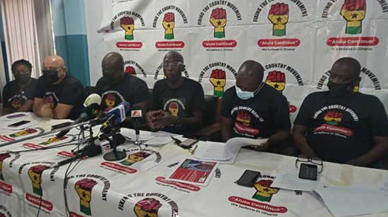 The Founder of the group, Mr Ernest Owusu Bempah (3rd right) addressing the press conference. With him are some members of the Fixing The Country Movement.