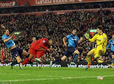 Liverpool's Glen Johnson strikes late with a header to give his side a much-needed 1-0 victory over Stoke City at Anfield