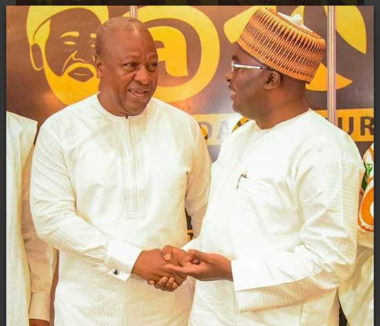 File image - Former president John D. Mahama (L) exchanging pleasantries with VP Mahamudu Bawumia in this undated image.