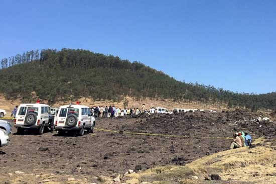 The scene of the Ethiopian Airlines Flight ET 302 plane crash, near the town of Bishoftu, southeast of Addis Ababa, Ethiopia. March 10, 2019. Reuters photo/Tiksa