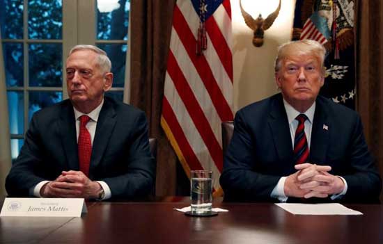 U.S. President Donald Trump speaks to the news media while gathering for a briefing from his senior military leaders, including Defense Secretary James Mattis (L), in the Cabinet Room at the White House in Washington, U.S., October 23, 2018. REUTERS/Leah Millis/File Photo