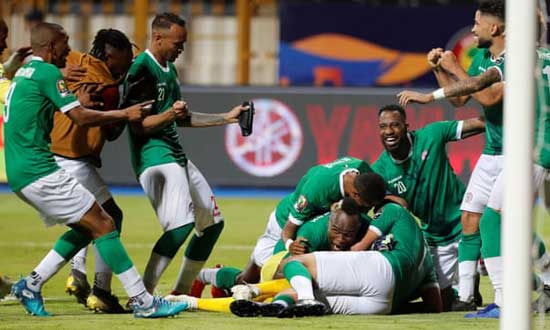 Madagascar players celebrate their win over DR Congo