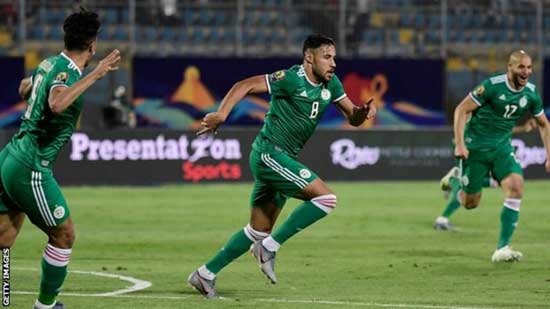 Youcef Belaili (centre) scored his second international goal against Senegal, with his first coming earlier this month in a friendly against Mali