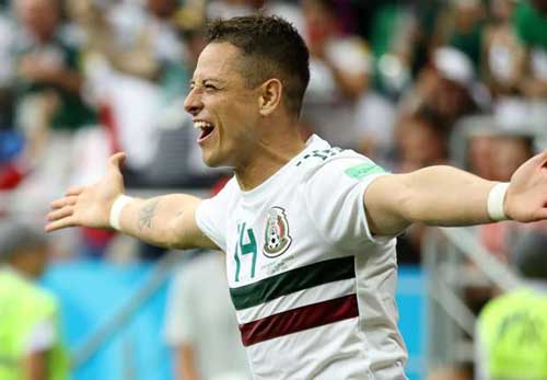 Javier Hernandez celebrates his milestone 50th goal for Mexico in his side’s 2-1 win over South Korea.